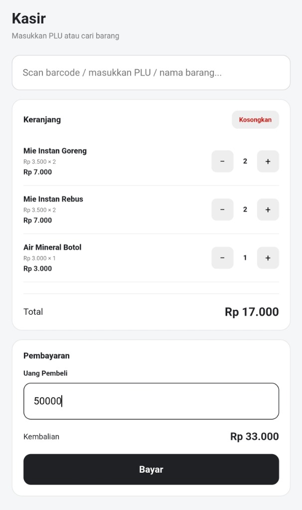 Tampilan Kasir DAYO