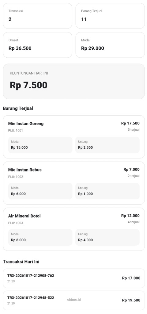 Tampilan Rekap Penjualan DAYO