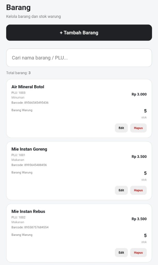 Tampilan Manajemen Stok DAYO